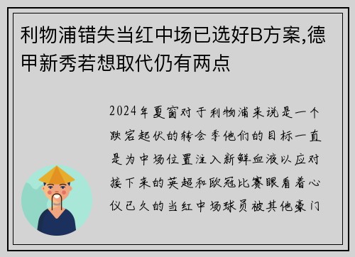 利物浦错失当红中场已选好B方案,德甲新秀若想取代仍有两点
