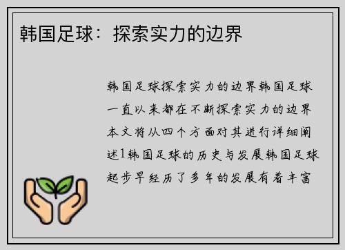 韩国足球：探索实力的边界