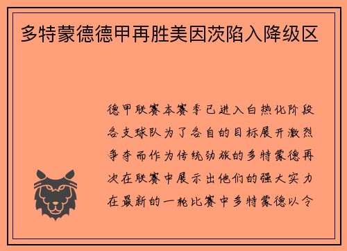 多特蒙德德甲再胜美因茨陷入降级区
