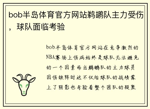 bob半岛体育官方网站鹈鹕队主力受伤，球队面临考验