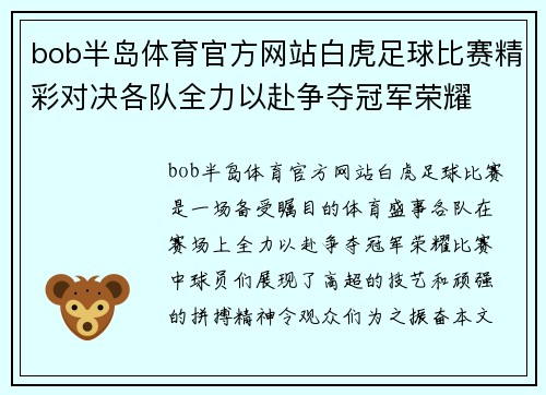 bob半岛体育官方网站白虎足球比赛精彩对决各队全力以赴争夺冠军荣耀