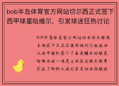 bob半岛体育官方网站切尔西正式签下西甲球星哈维尔，引发球迷狂热讨论